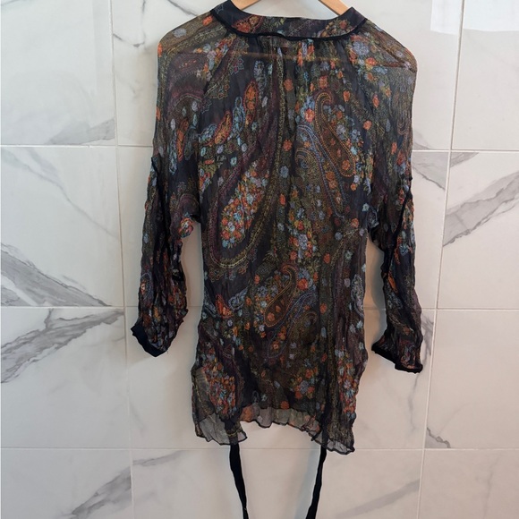 Silk Zara sheer long sleeve blouse - size L - paisley 90’s pattern - no damage - Picture 4 of 9